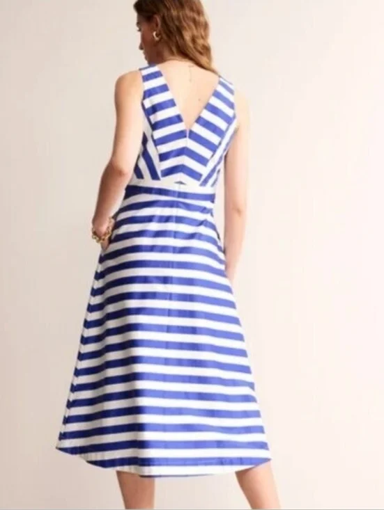 Boden Blue and White Striped V-Neck Midi Dress - Size 14R - Picture 3 of 8